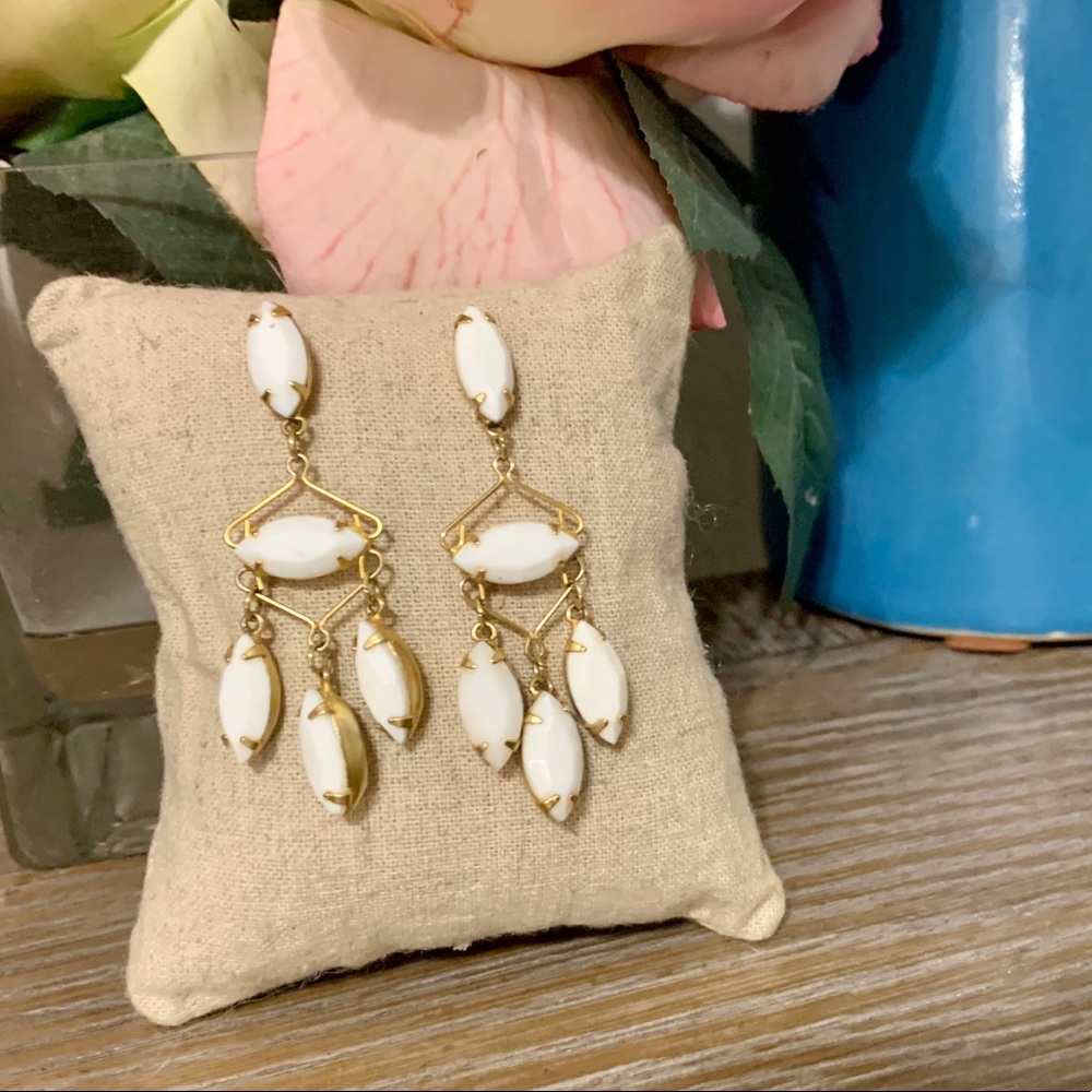 Gorgeous White & Gold Chandelier Earrings